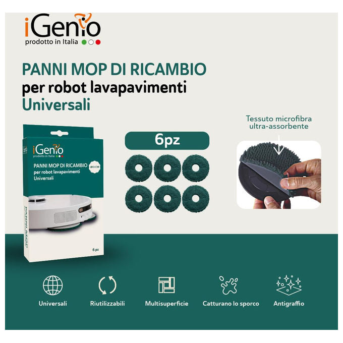 Igenio Panni di Ricambio Mop per Robot Lavapavimenti Ø13cm 6 Pezzi Art.939