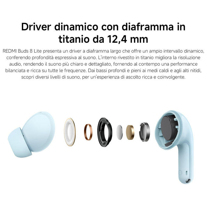 Xiaomi Redmi Buds 8 Lite Cuffie TWS In-Ear Cancellazione Rumore 42dB Driver 12.4mm Bluetooth 5.4 Blu