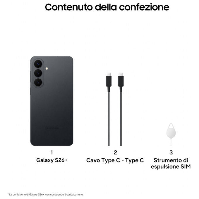 Samsung, Galaxy S26+ 5G, 512GB, Nero, Smartphone AI, Fotocamera 50MP