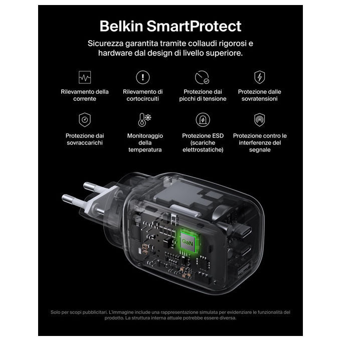 Belkin, Caricabatteria da muro GaN 100W, 2 USB-C, 1 USB-A, Ricarica Rapida per MacBook, iPhone, Samsung, Bianco