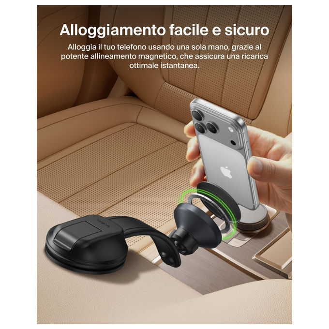 Belkin Caricatore Auto Wireless Magnetico Qi2 Ricarica Rapida iPhone 17 Galaxy S25 Nero
