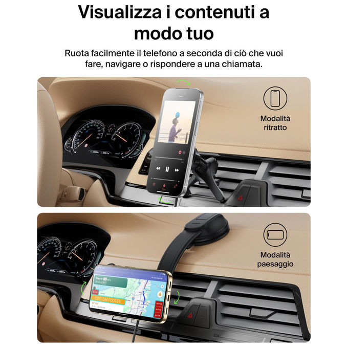 Belkin Caricatore Auto Wireless Magnetico Qi2 Ricarica Rapida iPhone 17 Galaxy S25 Nero