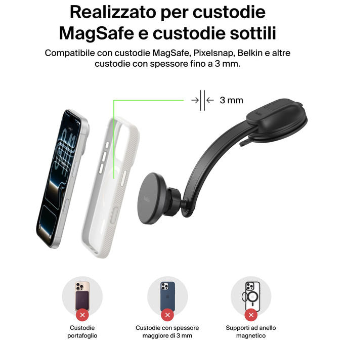 Belkin Caricatore Auto Wireless Magnetico Qi2 Ricarica Rapida iPhone 17 Galaxy S25 Nero