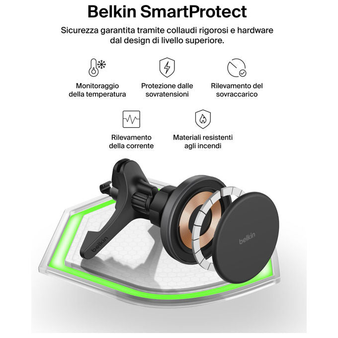 Belkin Caricatore Auto Wireless Magnetico Qi2 Ricarica Rapida iPhone 17 Galaxy S25 Nero