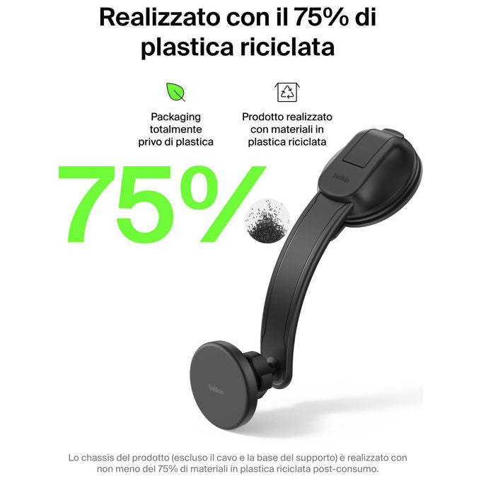 Belkin Caricatore Auto Wireless Magnetico Qi2 Ricarica Rapida iPhone 17 Galaxy S25 Nero