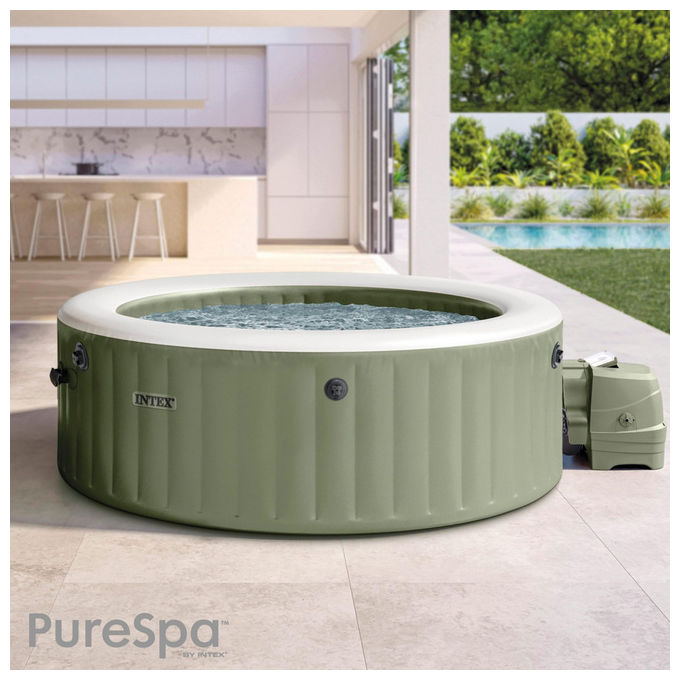 Intex 28426NP PureSpa Spa Gonfiabile Idromassaggio Rotonda 4 Posti 120 Getti 795 L 2200 W 196x71 cm colore Verde Oliva