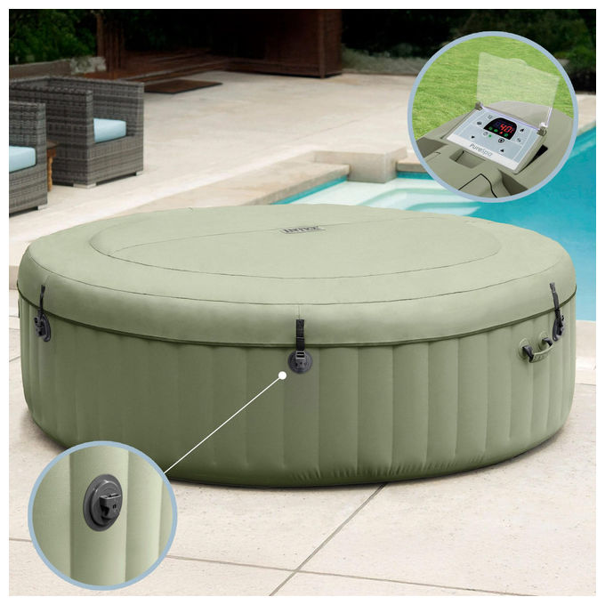 Intex 28426NP PureSpa Spa Gonfiabile Idromassaggio Rotonda 4 Posti 120 Getti 795 L 2200 W 196x71 cm colore Verde Oliva