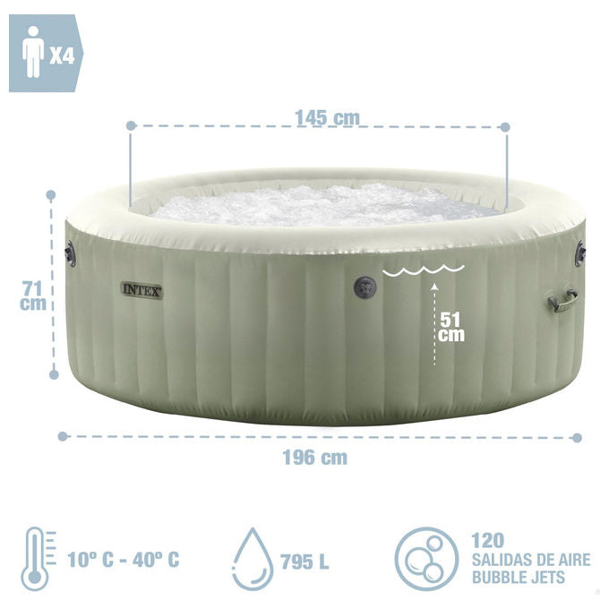 Intex 28426NP PureSpa Spa Gonfiabile Idromassaggio Rotonda 4 Posti 120 Getti 795 L 2200 W 196x71 cm colore Verde Oliva