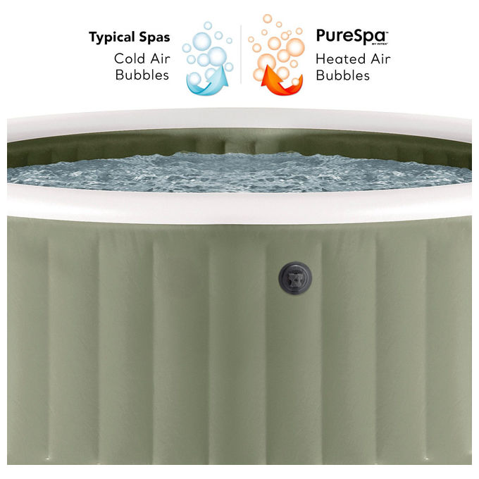 Intex 28426NP PureSpa Spa Gonfiabile Idromassaggio Rotonda 4 Posti 120 Getti 795 L 2200 W 196x71 cm colore Verde Oliva