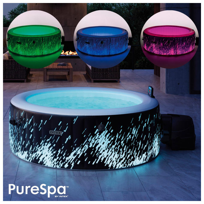 Intex Idromassaggio Gonfiabile Rotondo PureSpa Bubble Glow Deluxe 4 Posti 196x71 cm LED Multicolore