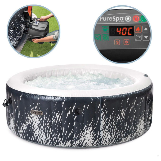 Intex Idromassaggio Gonfiabile Rotondo PureSpa Bubble Glow Deluxe 4 Posti 196x71 cm LED Multicolore