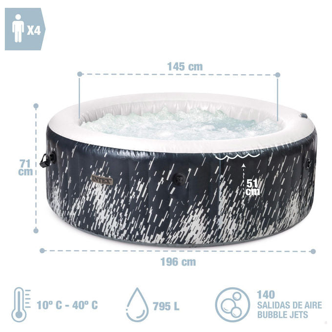 Intex Idromassaggio Gonfiabile Rotondo PureSpa Bubble Glow Deluxe 4 Posti 196x71 cm LED Multicolore