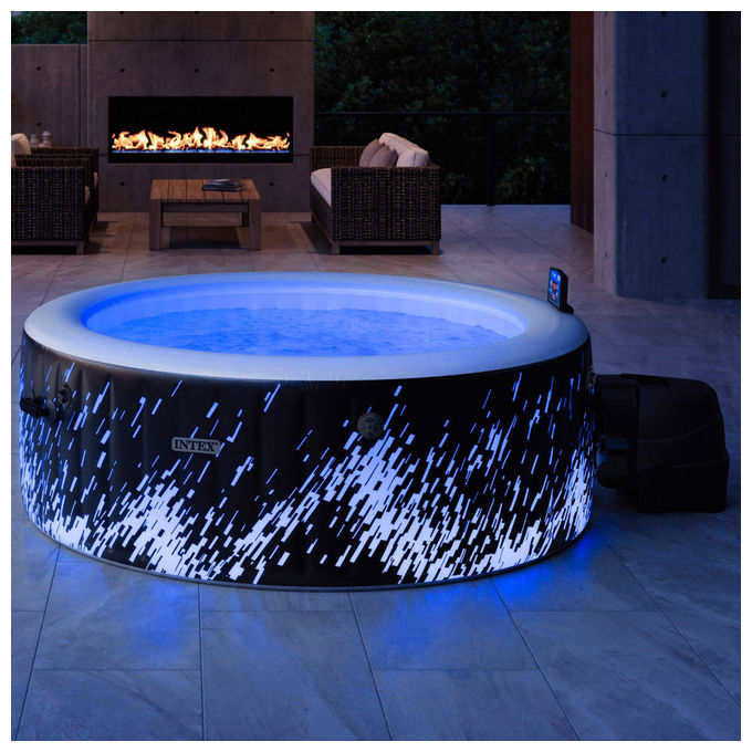 Intex Idromassaggio Gonfiabile Rotondo PureSpa Bubble Glow Deluxe 4 Posti 196x71 cm LED Multicolore