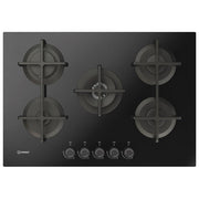 Indesit, Piano Cottura a Gas, 75 cm, 5 Fuochi, Vetro Nero