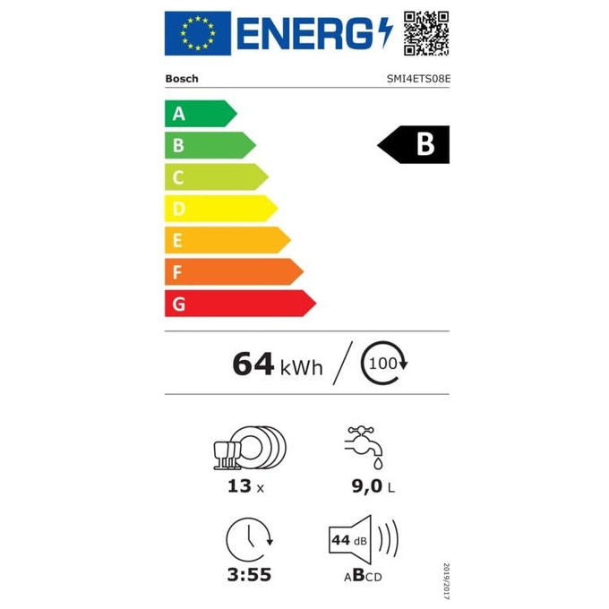Bosch SMI4ETS08E Serie 4 Lavastoviglie a Scomparsa Parziale 13 coperti Classe B 44 dB AquaStop Wi-Fi (82x60x57 cm) colore Acciaio inox