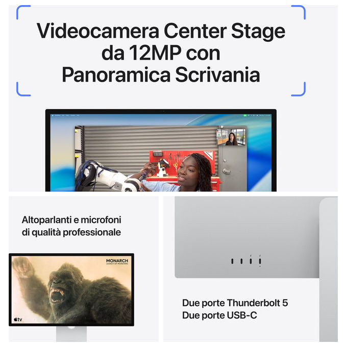 Apple, Studio Display, Vetro standard, Supporto regolabile, Altezza e inclinazione, Display 27'' 5K