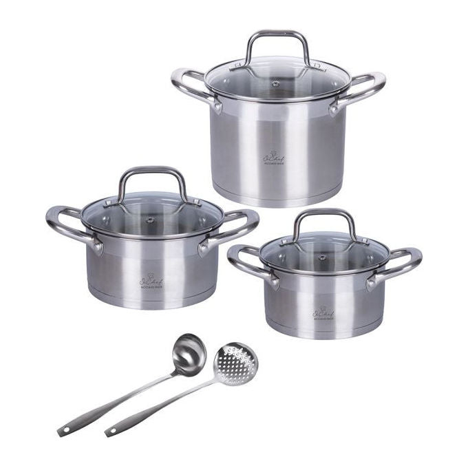Castey batteria da cucina 8 pezzi, acciaio inox 18-10, antiaderente senza PFOA, grigio, induzione, manico estraibile