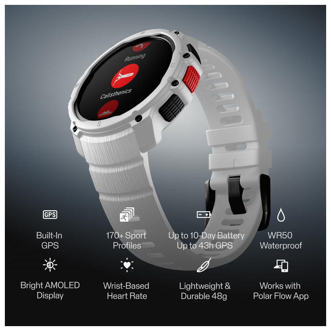 Polar, Street X Orologio Sportivo GPS, Cardiofrequenzimetro, Bianco, S-L