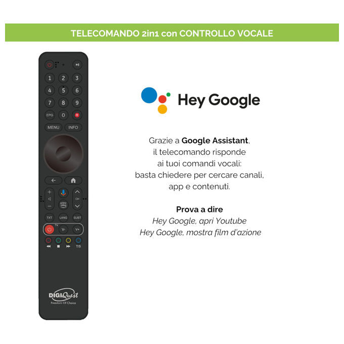 Digiquest RICD1247 AX3 Decoder Combo 4K Ultra HD Triplo Tuner DVB-T2 DVB-S2 tivu'sat Android TV Google Assistant Smartcard Inclusa colore Nero
