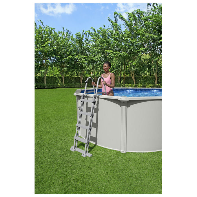 Bestway 58331 Flip and Lock Scaletta di Sicurezza Piscina Fuori Terra 122 cm Acciaio Antiruggine Gradini Antiscivolo 150 Kg