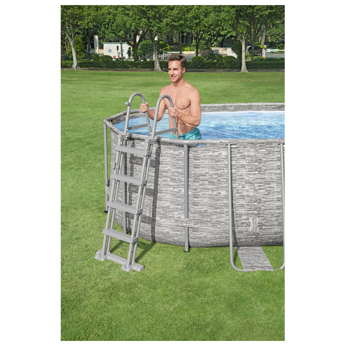 Bestway 58331 Flip and Lock Scaletta di Sicurezza Piscina Fuori Terra 122 cm Acciaio Antiruggine Gradini Antiscivolo 150 Kg
