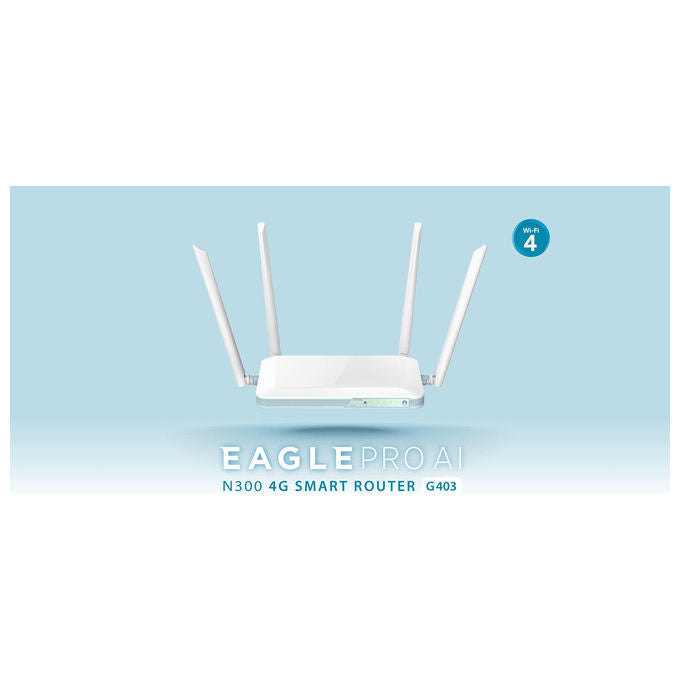 D-Link, Router 4G N300, Eagle Pro AI, Wireless Fast Ethernet, Banda Singola 2.4 GHz, Bianco