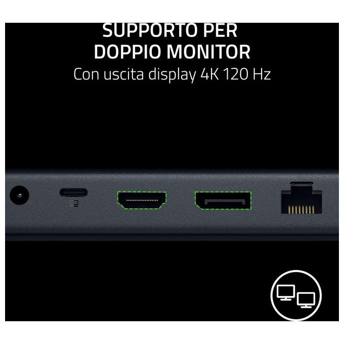 Razer, Docking Station USB 4, Supporto doppio display, 14 Porte, USB-C, USB-A, HDMI, DisplayPort, Nero