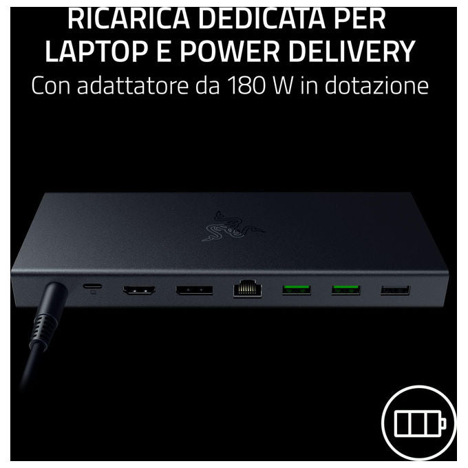 Razer, Docking Station USB 4, Supporto doppio display, 14 Porte, USB-C, USB-A, HDMI, DisplayPort, Nero