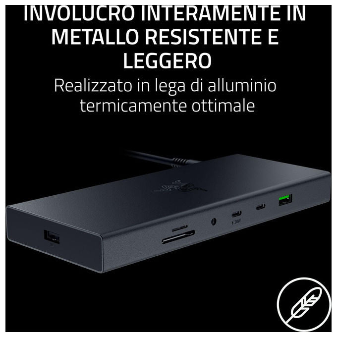 Razer, Docking Station USB 4, Supporto doppio display, 14 Porte, USB-C, USB-A, HDMI, DisplayPort, Nero