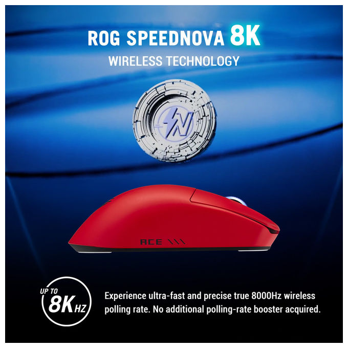 ASUS Rog Harpe II Ace Mouse Gaming Wireless Sensore 42K DPI 48g Rosso