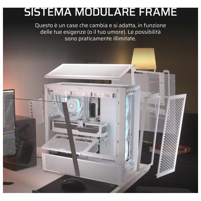 Corsair, Case Midi-Tower ATX 4000D RS ARGB, Bianco, 3 Ventole RS ARGB, per PC Gaming