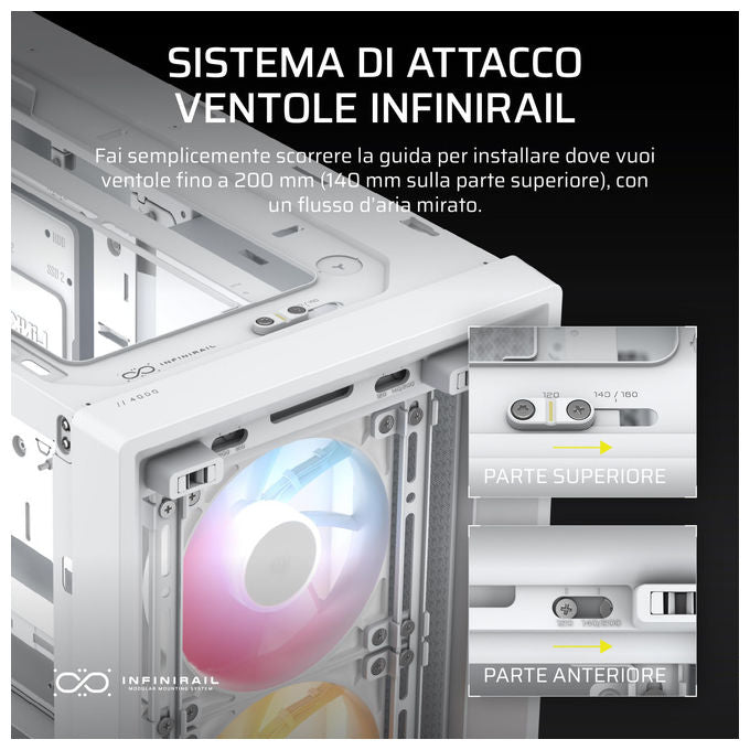 Corsair, Case Midi-Tower ATX 4000D RS ARGB, Bianco, 3 Ventole RS ARGB, per PC Gaming