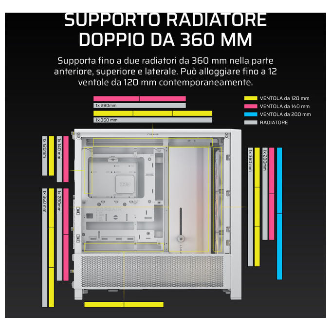 Corsair, Case Midi-Tower ATX 4000D RS ARGB, Bianco, 3 Ventole RS ARGB, per PC Gaming