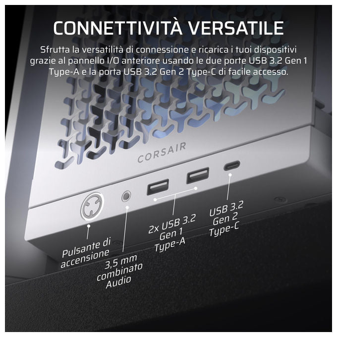 Corsair, Case Midi-Tower ATX 4000D RS ARGB, Bianco, 3 Ventole RS ARGB, per PC Gaming