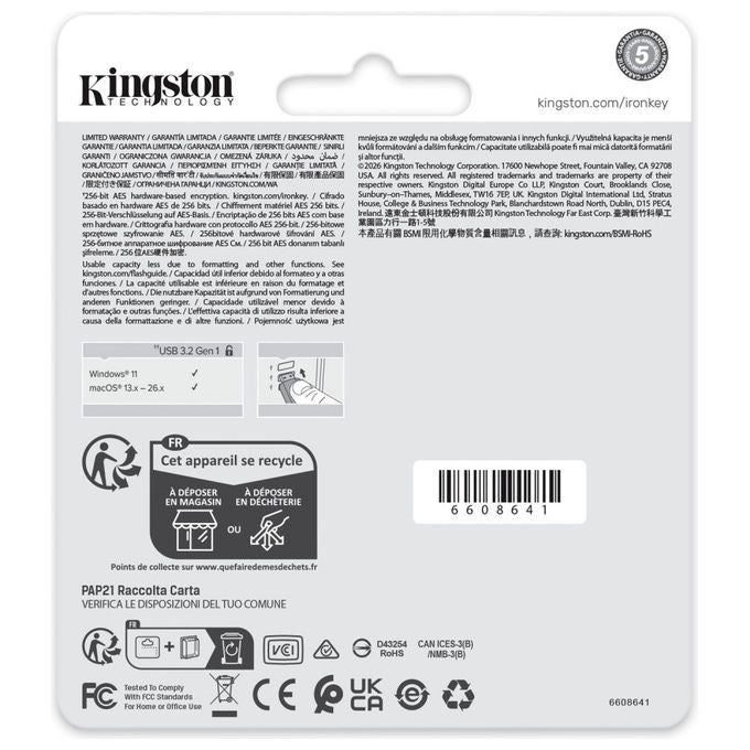Kingston Technology Chiavetta USB IronKey Locker+ 50 G2 64GB USB 3.2 Crittografia AES-256
