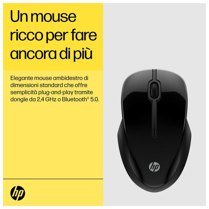 HP 6V2J7AA 250 Mouse Wireless Dual Mode Bluetooth 5.0 USB-A 1600 DPI Ambidestro colore Nero