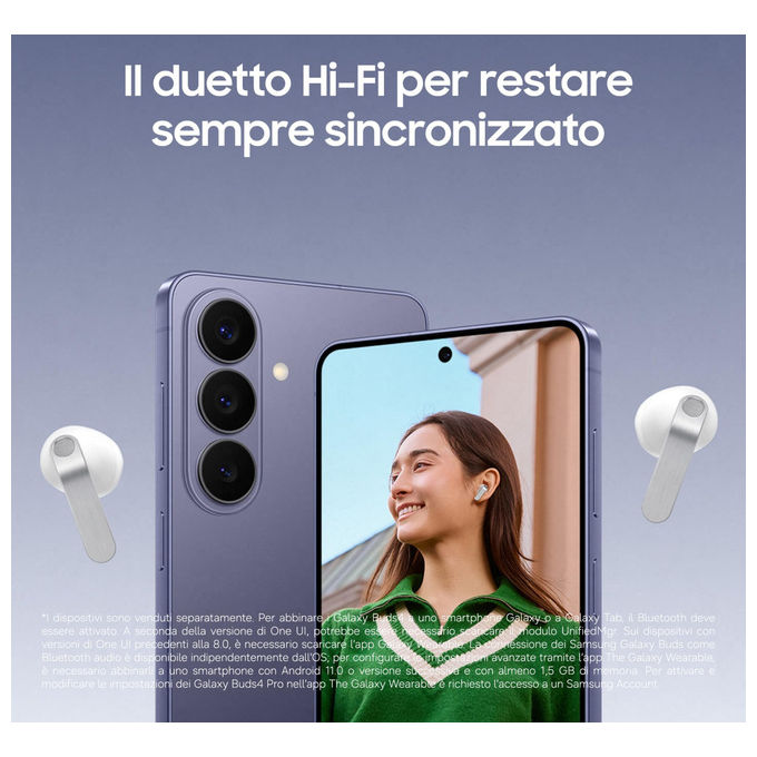 Samsung, Galaxy Buds4, Auricolari Bluetooth Wireless, Bianco, Equalizzatore Adattivo, ANC