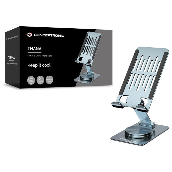 Conceptronic Supporto Telefono Smartphone Pieghevole Girevole 360° Scrivania Argento