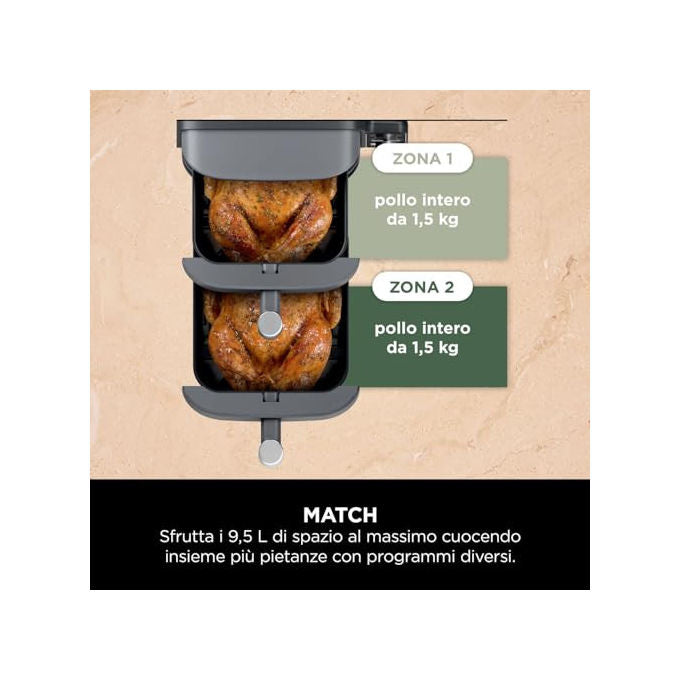 Ninja SL400EU Double Stack XL Friggitrice ad aria 9,5 L 2470 W 6 programmi doppio cestello colore Grigio