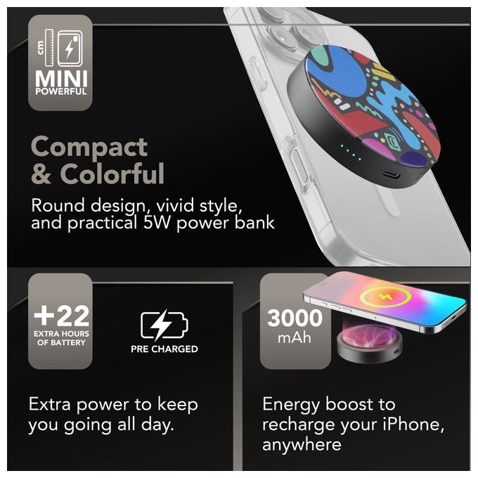 Cellularline Mag Vibe power bank MagSafe, 3000 mAh, ricarica wireless 5W, porta USB-C 12W, compatto, nero