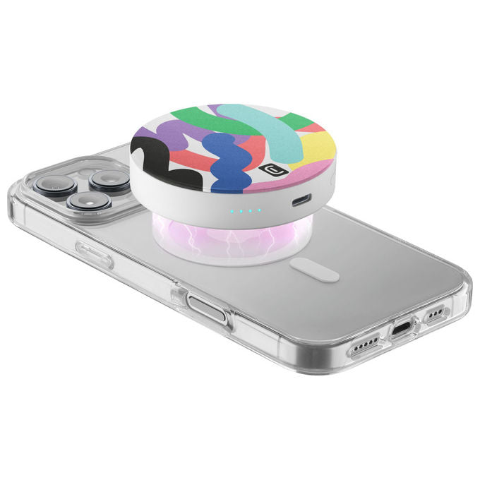 Cellularline Mag Vibe 3000, power bank MagSafe 3000 mAh, ricarica wireless 5W, porta USB-C 12W, compatibile iPhone, Bianco