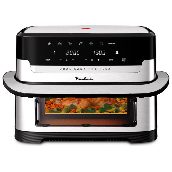 Moulinex Dual Easy Fry Flex EZ922DF0, friggitrice ad aria, 9 L, doppia zona, divisore FlexCook rimovibile, 2700 W, nera