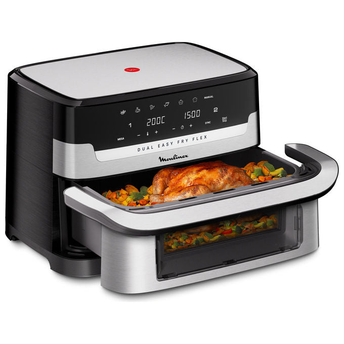 Moulinex Dual Easy Fry Flex EZ922DF0, friggitrice ad aria, 9 L, doppia zona, divisore FlexCook rimovibile, 2700 W, nera
