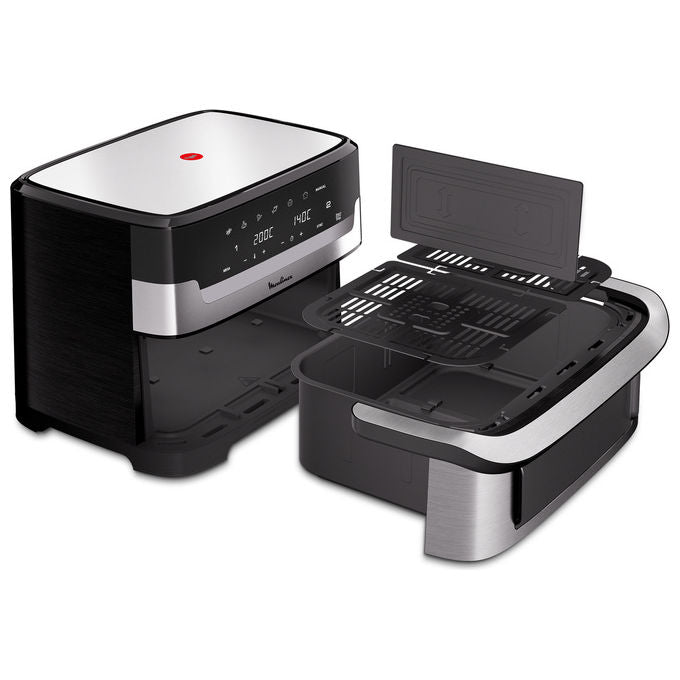 Moulinex Dual Easy Fry Flex EZ922DF0, friggitrice ad aria, 9 L, doppia zona, divisore FlexCook rimovibile, 2700 W, nera