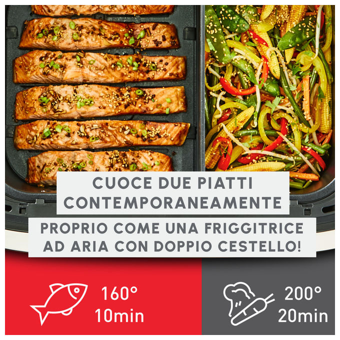Moulinex Dual Easy Fry Flex EZ922DF0, friggitrice ad aria, 9 L, doppia zona, divisore FlexCook rimovibile, 2700 W, nera