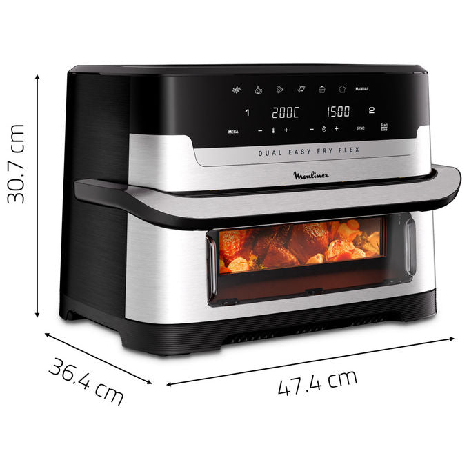 Moulinex Dual Easy Fry Flex EZ922DF0, friggitrice ad aria, 9 L, doppia zona, divisore FlexCook rimovibile, 2700 W, nera