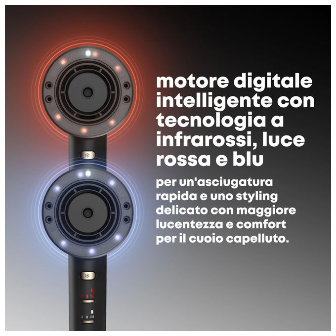 Revamp asciugacapelli Tri-Care DR-7250-EU, ionico a infrarossi, luce rossa e blu, 3 accessori magnetici, 1600W, silenzioso