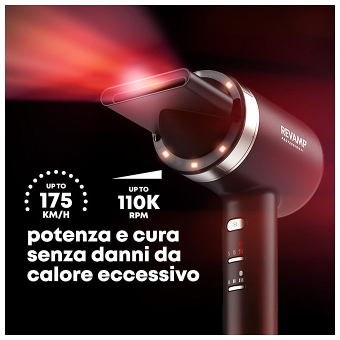 Revamp asciugacapelli Tri-Care DR-7250-EU, ionico a infrarossi, luce rossa e blu, 3 accessori magnetici, 1600W, silenzioso