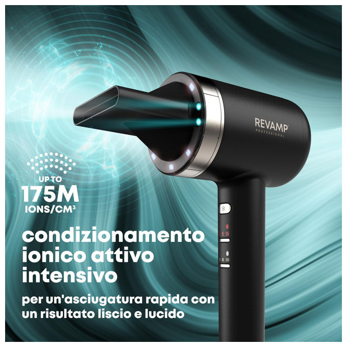 Revamp asciugacapelli Tri-Care DR-7250-EU, ionico a infrarossi, luce rossa e blu, 3 accessori magnetici, 1600W, silenzioso