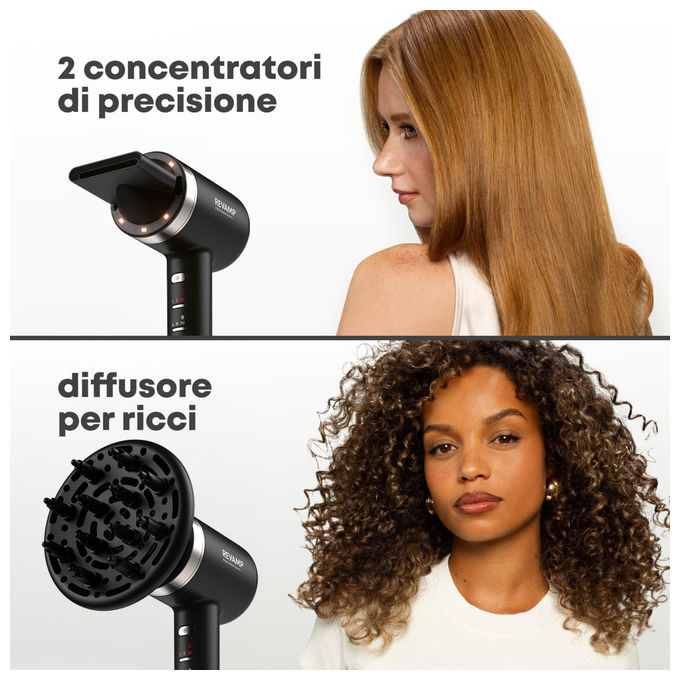 Revamp asciugacapelli Tri-Care DR-7250-EU, ionico a infrarossi, luce rossa e blu, 3 accessori magnetici, 1600W, silenzioso